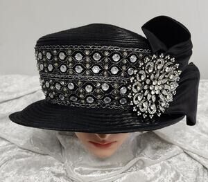 Whittall & Shon Black & Rhinestones Womens Couture Hat